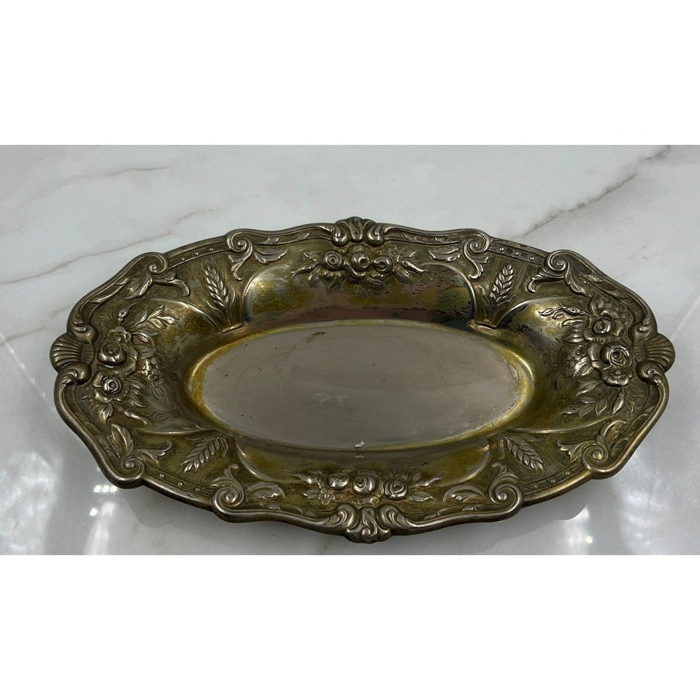 VTG English Silver Mfg Corp Silver Plate Oval Floral Repousse Serving Platter